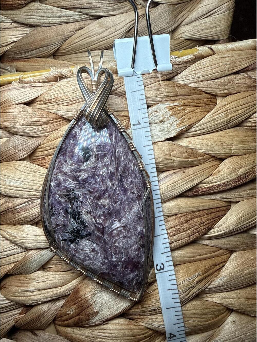 Large Charoite Pendant – Natural Purple Charoite – Statement Stone Wire Wrapped